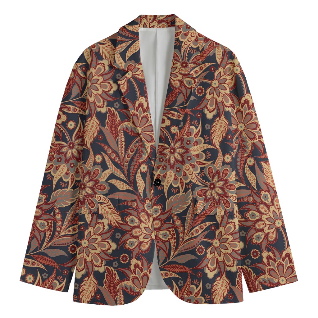 Brown Floral Bohemian Pattern Print Men's Cotton Blazer