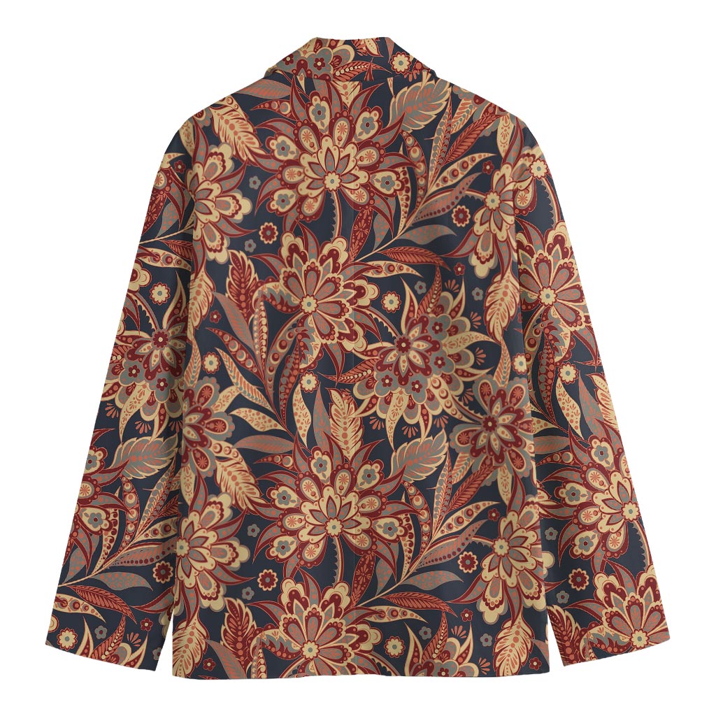 Brown Floral Bohemian Pattern Print Men's Cotton Blazer