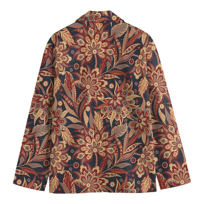 Brown Floral Bohemian Pattern Print Men's Cotton Blazer