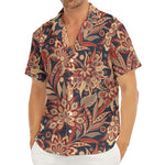 Brown Floral Bohemian Pattern Print Men's Deep V-Neck Shirt