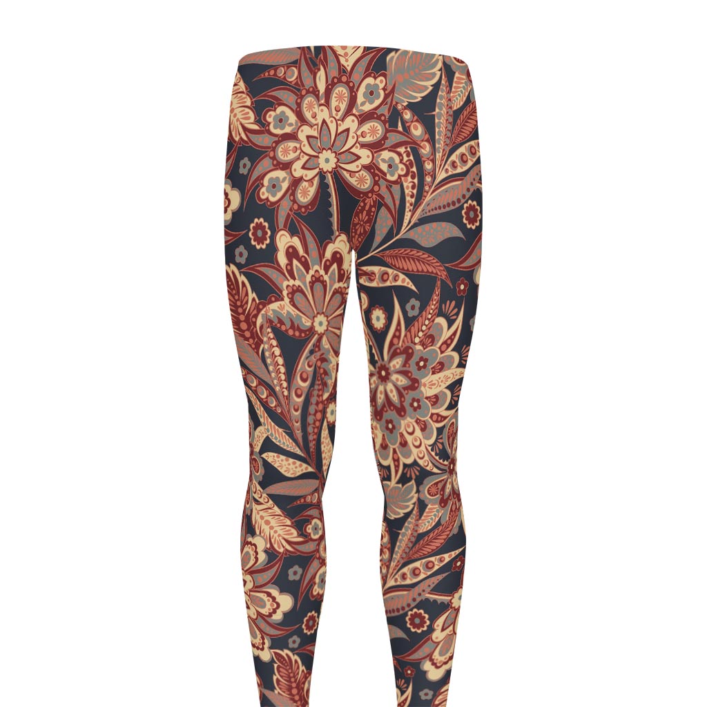 Brown Floral Bohemian Pattern Print Men's leggings