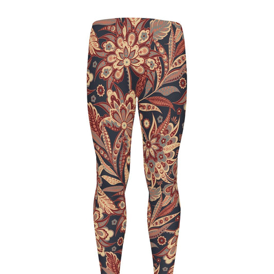 Brown Floral Bohemian Pattern Print Men's leggings
