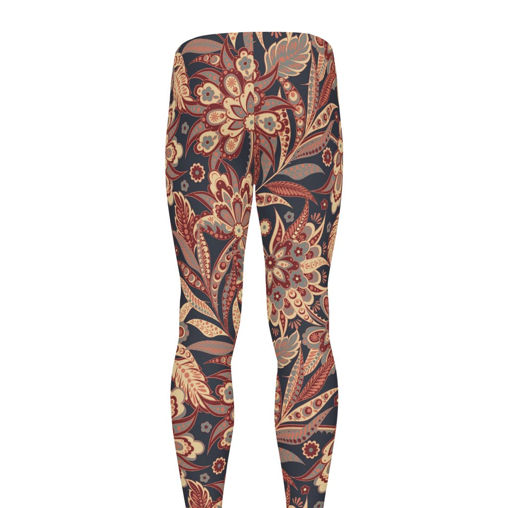 Brown Floral Bohemian Pattern Print Men's leggings