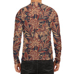 Brown Floral Bohemian Pattern Print Men's Long Sleeve Rash Guard