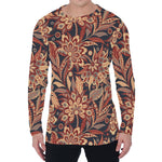 Brown Floral Bohemian Pattern Print Men's Long Sleeve T-Shirt