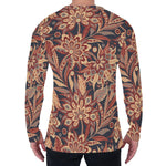 Brown Floral Bohemian Pattern Print Men's Long Sleeve T-Shirt