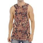 Brown Floral Bohemian Pattern Print Men's Muscle Tank Top