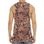 Brown Floral Bohemian Pattern Print Men's Muscle Tank Top