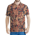 Brown Floral Bohemian Pattern Print Men's Polo Shirt