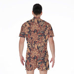 Brown Floral Bohemian Pattern Print Men's Rompers
