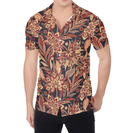 Brown Floral Bohemian Pattern Print Men's Shirt