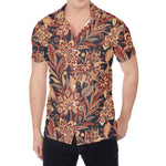 Brown Floral Bohemian Pattern Print Men's Shirt