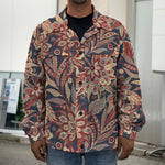 Brown Floral Bohemian Pattern Print Men's Shirt Jacket