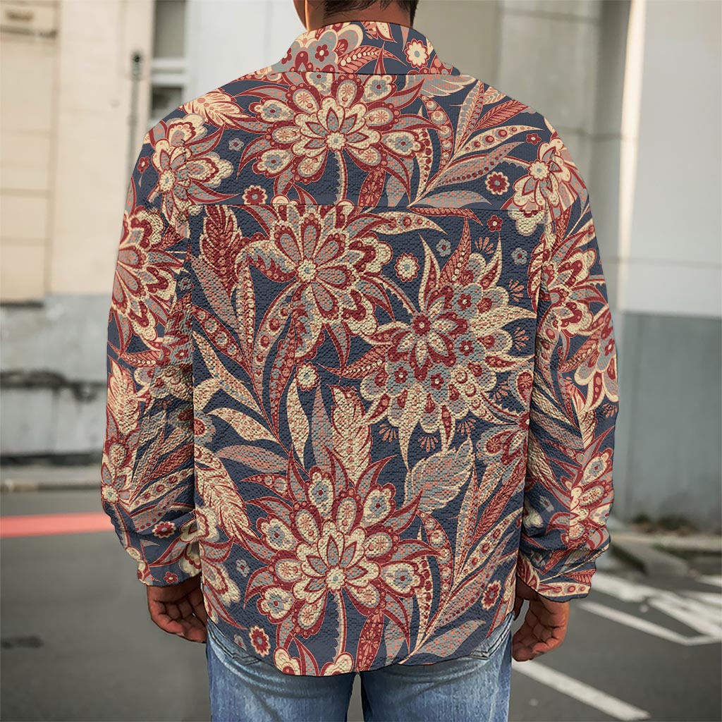 Brown Floral Bohemian Pattern Print Men's Shirt Jacket