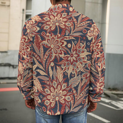 Brown Floral Bohemian Pattern Print Men's Shirt Jacket