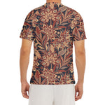 Brown Floral Bohemian Pattern Print Men's Short Sleeve Rash Guard