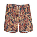 Brown Floral Bohemian Pattern Print Men's Athletic Shorts