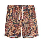 Brown Floral Bohemian Pattern Print Men's Sports Shorts