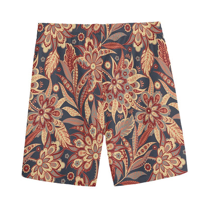 Brown Floral Bohemian Pattern Print Men's Sports Shorts