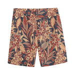 Brown Floral Bohemian Pattern Print Men's Sports Shorts