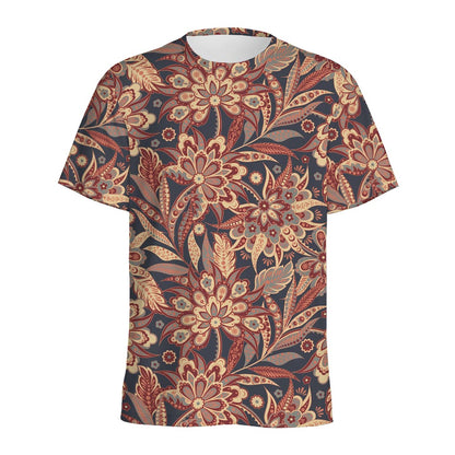 Brown Floral Bohemian Pattern Print Men's Sports T-Shirt