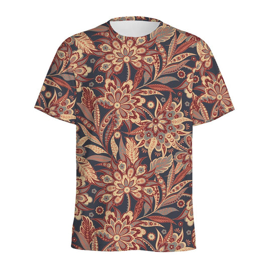 Brown Floral Bohemian Pattern Print Men's Sports T-Shirt
