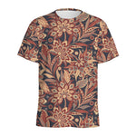 Brown Floral Bohemian Pattern Print Men's Sports T-Shirt