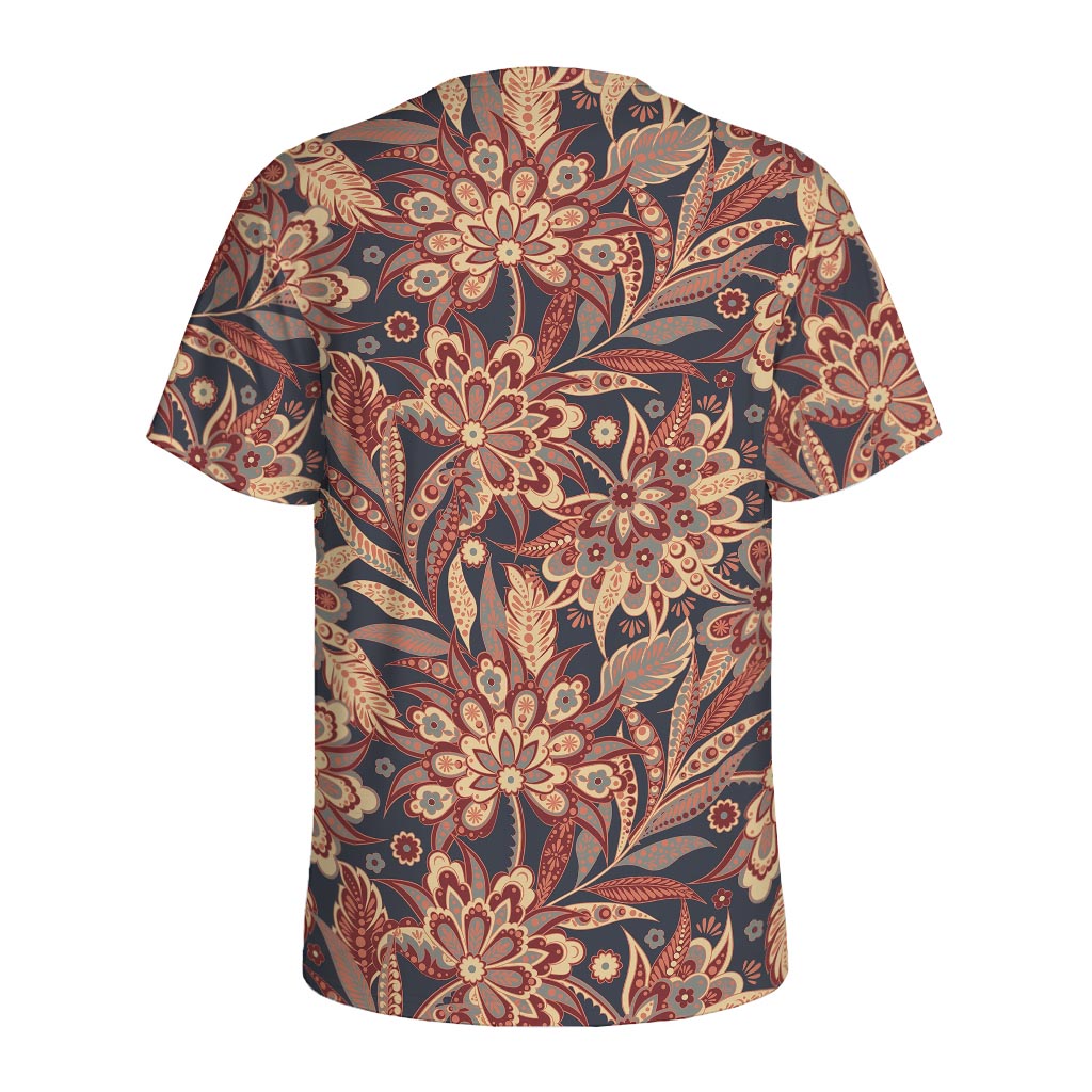 Brown Floral Bohemian Pattern Print Men's Sports T-Shirt