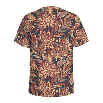 Brown Floral Bohemian Pattern Print Men's Sports T-Shirt