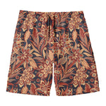 Brown Floral Bohemian Pattern Print Men's Swim Trunks