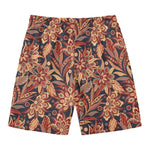Brown Floral Bohemian Pattern Print Men's Swim Trunks
