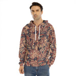 Brown Floral Bohemian Pattern Print Men's Velvet Pullover Hoodie