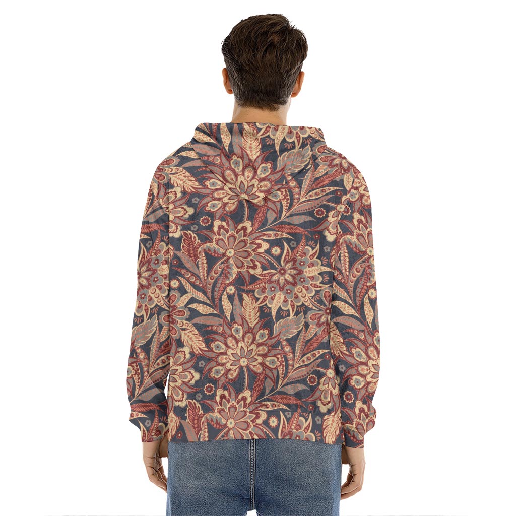 Brown Floral Bohemian Pattern Print Men's Velvet Pullover Hoodie