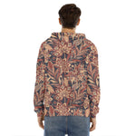 Brown Floral Bohemian Pattern Print Men's Velvet Pullover Hoodie