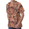 Brown Floral Bohemian Pattern Print Men's Velvet T-Shirt