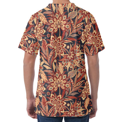 Brown Floral Bohemian Pattern Print Men's Velvet T-Shirt