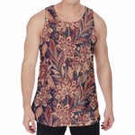 Brown Floral Bohemian Pattern Print Men's Velvet Tank Top