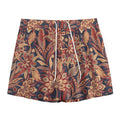 Brown Floral Bohemian Pattern Print Mesh Shorts