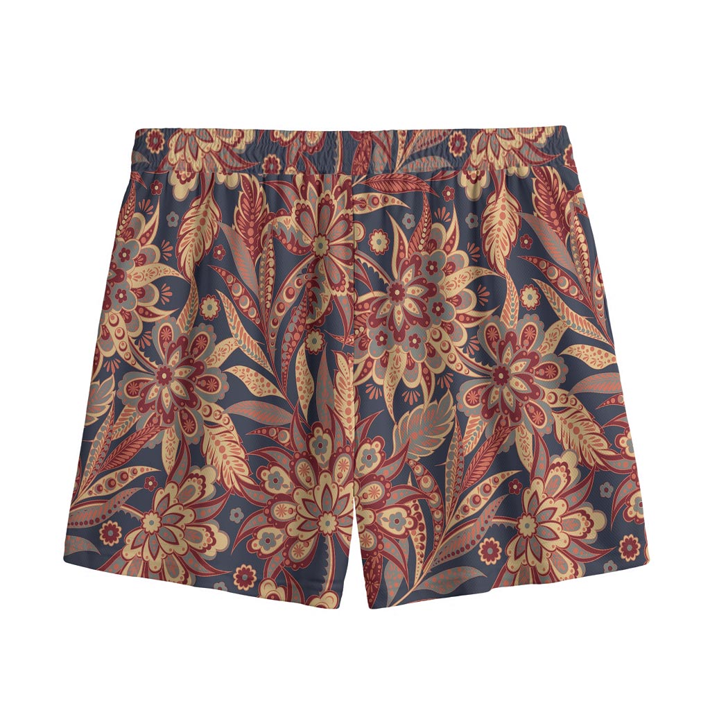Brown Floral Bohemian Pattern Print Mesh Shorts