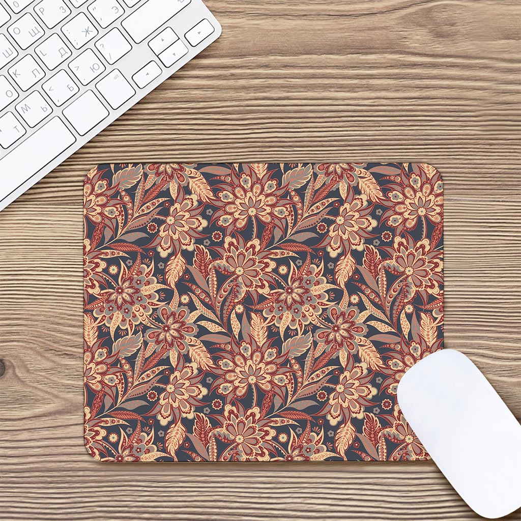 Brown Floral Bohemian Pattern Print Mouse Pad
