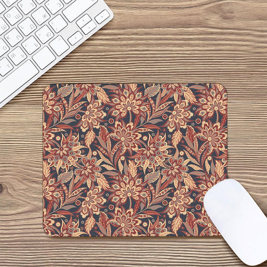 Brown Floral Bohemian Pattern Print Mouse Pad