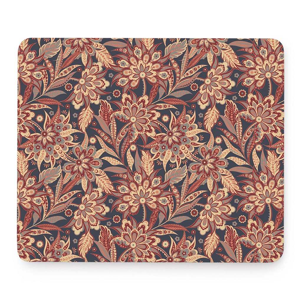 Brown Floral Bohemian Pattern Print Mouse Pad