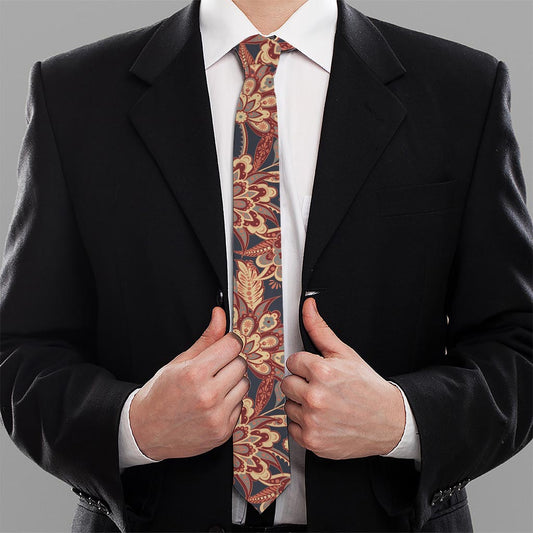 Brown Floral Bohemian Pattern Print Necktie