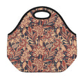 Brown Floral Bohemian Pattern Print Neoprene Lunch Bag