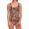 Brown Floral Bohemian Pattern Print One Piece Swimsuit