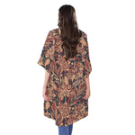 Brown Floral Bohemian Pattern Print Open Front Beach Cover Up