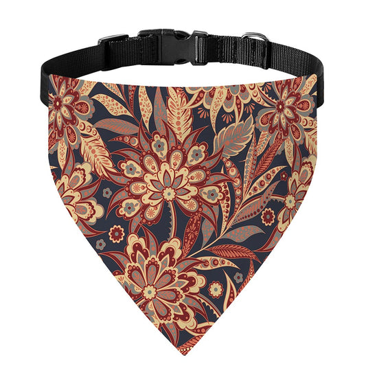Brown Floral Bohemian Pattern Print Over The Collar Dog Bandana