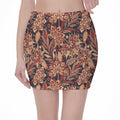 Brown Floral Bohemian Pattern Print Pencil Mini Skirt