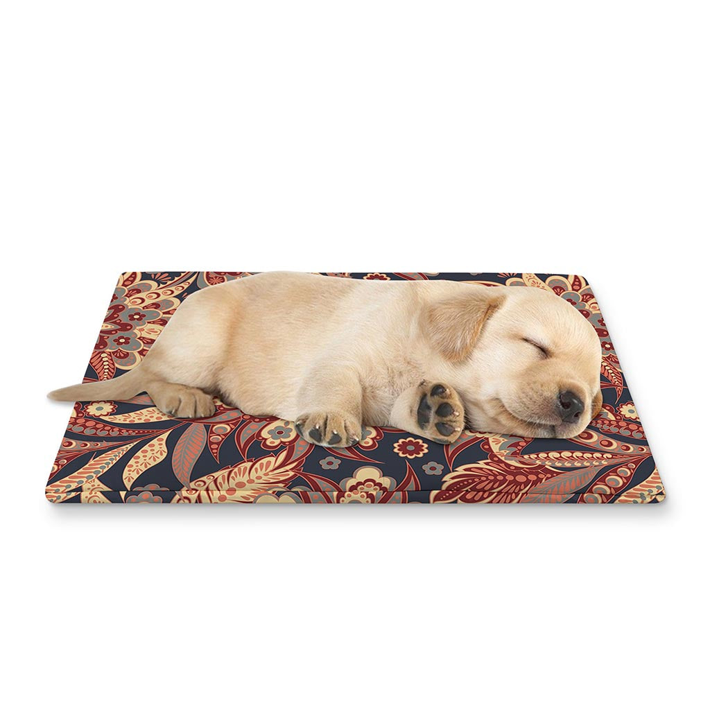 Brown Floral Bohemian Pattern Print Pet Cooling Mat Cover