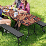 Brown Floral Bohemian Pattern Print Picnic Table Cover